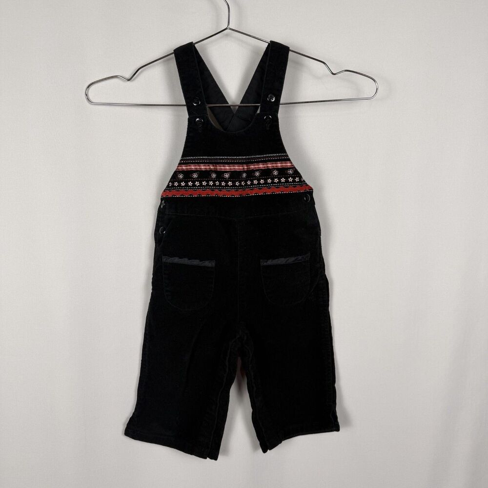 Carters Red & Black Velvet Overalls Ribbon Accent Size  12 month